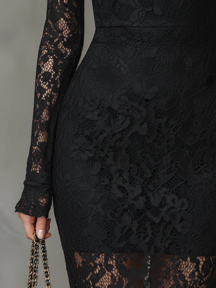 Vita | Lace Fishtail Maxi Dress with High Neck for Women