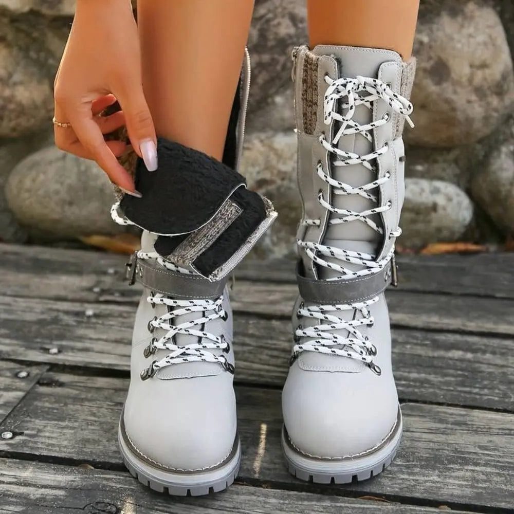 Myra | Lace-Up Ankle Boots with Buckle Strap for Women