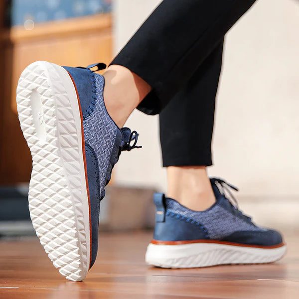 Lace-Up Mesh Leather Sneakers for Men
