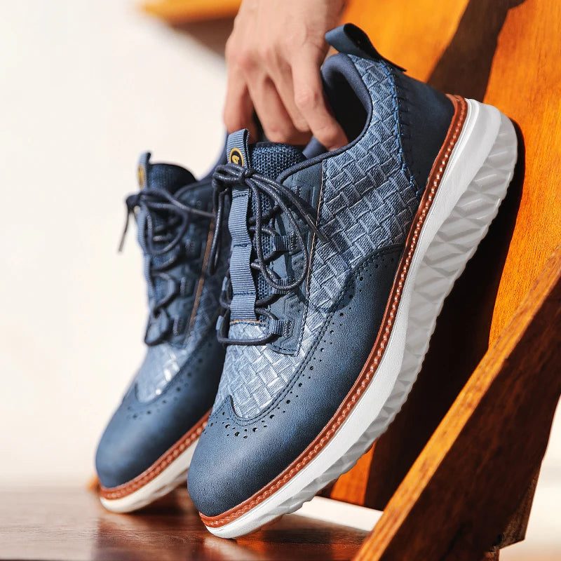 Lace-Up Mesh Leather Sneakers for Men