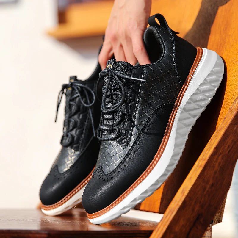Lace-Up Mesh Leather Sneakers for Men