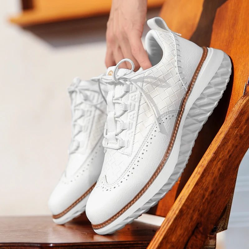 Lace-Up Mesh Leather Sneakers for Men