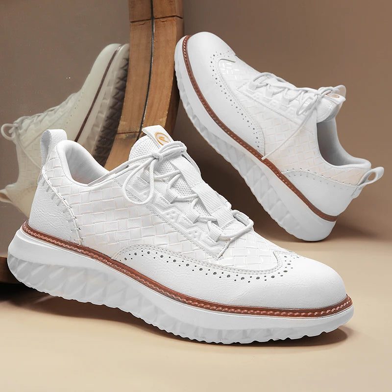 Lace-Up Mesh Leather Sneakers for Men