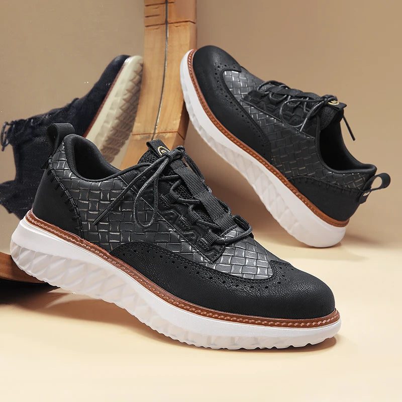 Lace-Up Mesh Leather Sneakers for Men