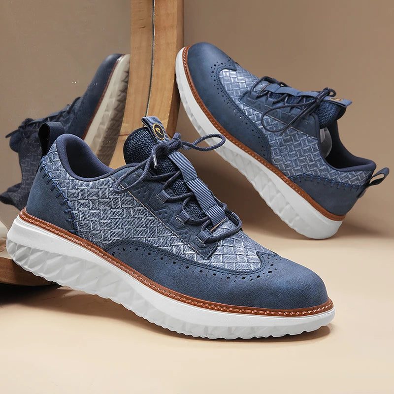 Lace-Up Mesh Leather Sneakers for Men