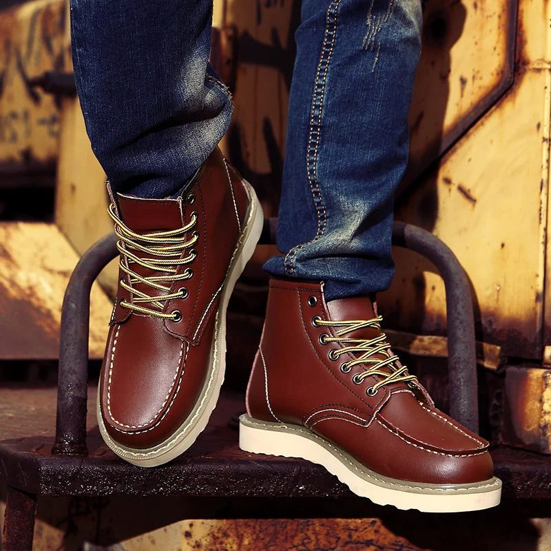 Lace-Up Moc Toe Work Boots for Men
