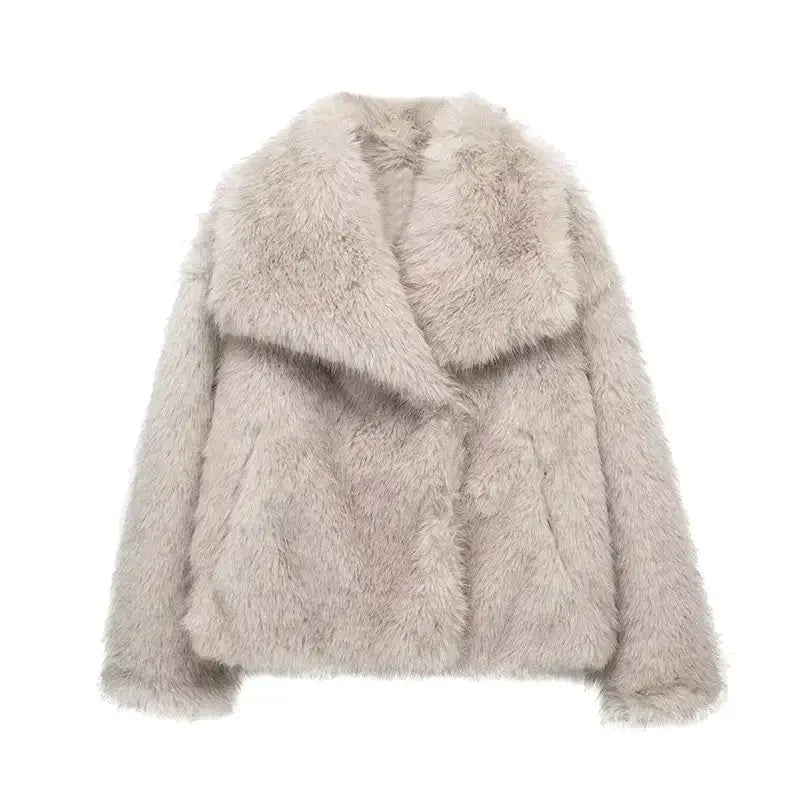Women's Cropped Faux Fur Jacket with Wide Collar
