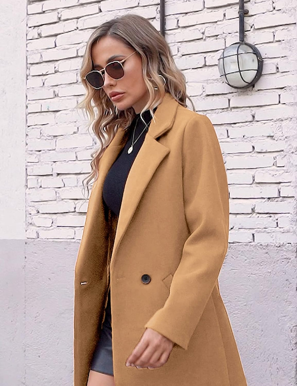 Women's Double-Breasted Longline Coat with Notch Lapels