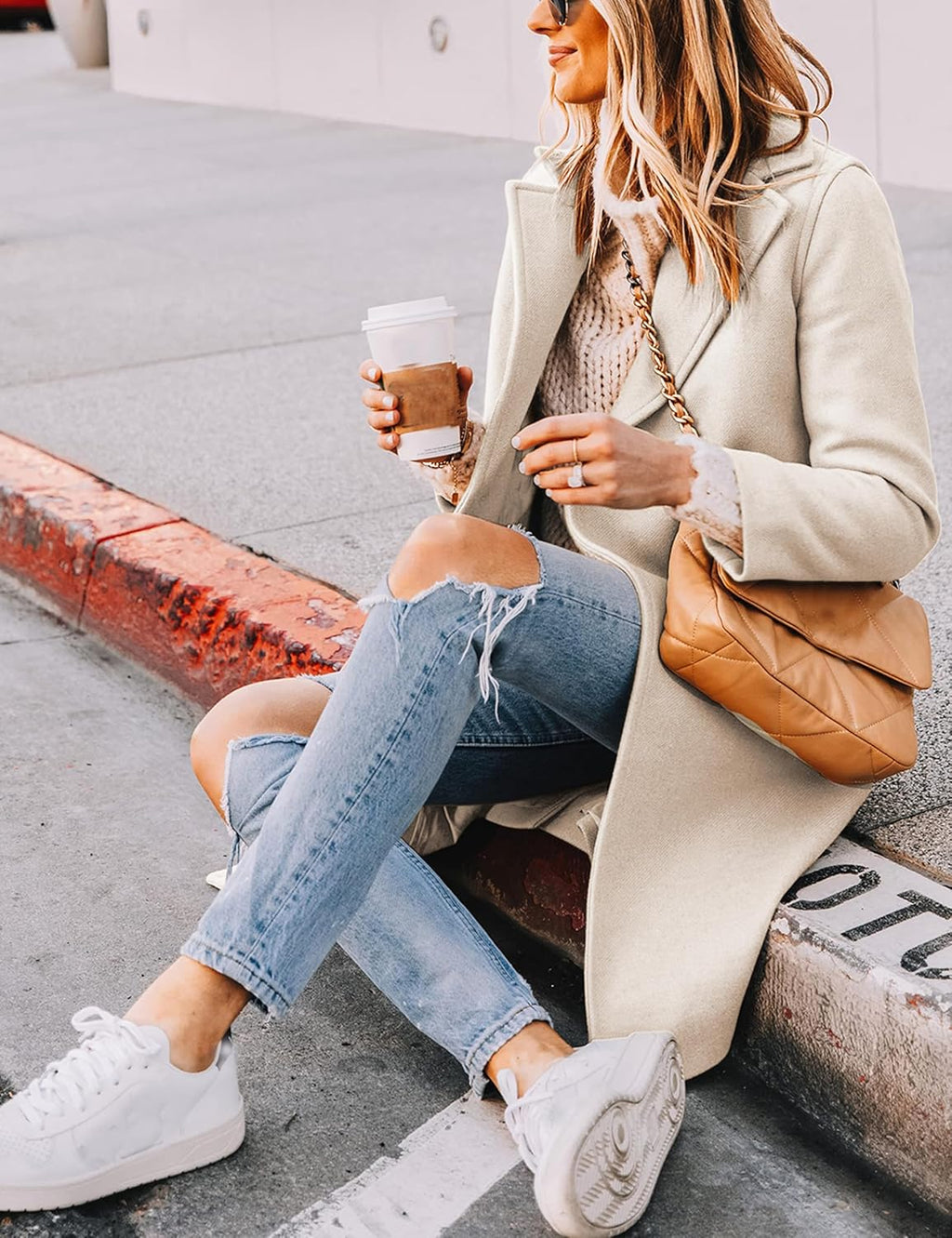 Women's Double-Breasted Longline Coat with Notch Lapels
