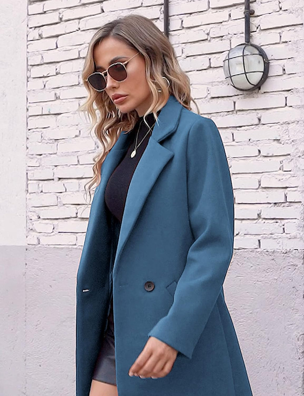 Women's Double-Breasted Longline Coat with Notch Lapels