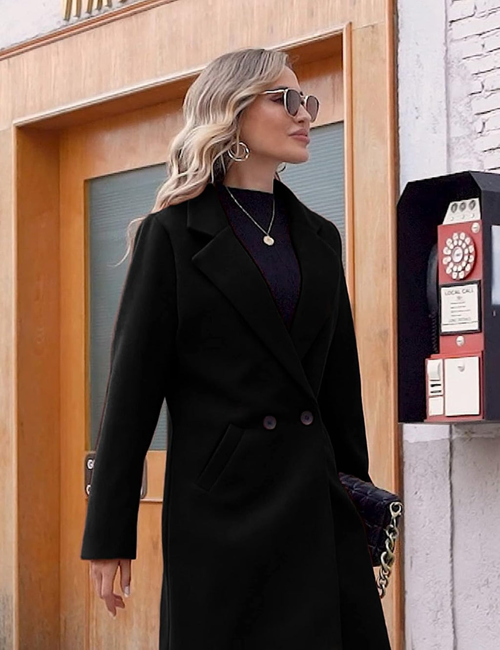 Women's Double-Breasted Longline Coat with Notch Lapels