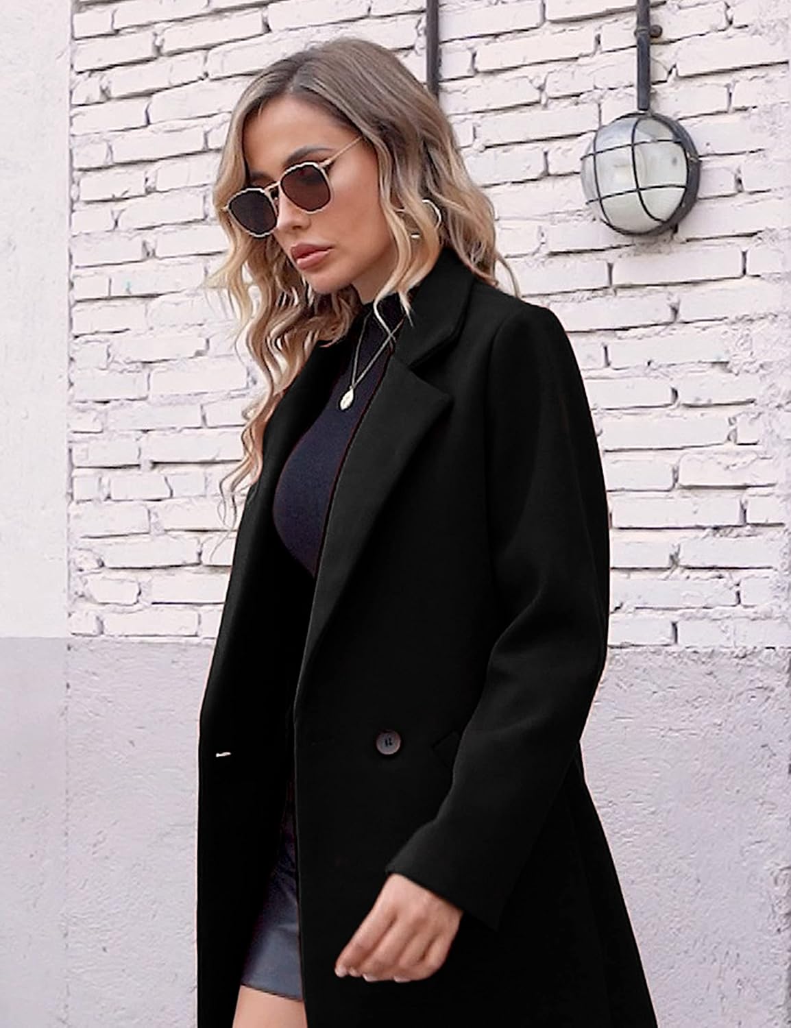 Women's Double-Breasted Longline Coat with Notch Lapels
