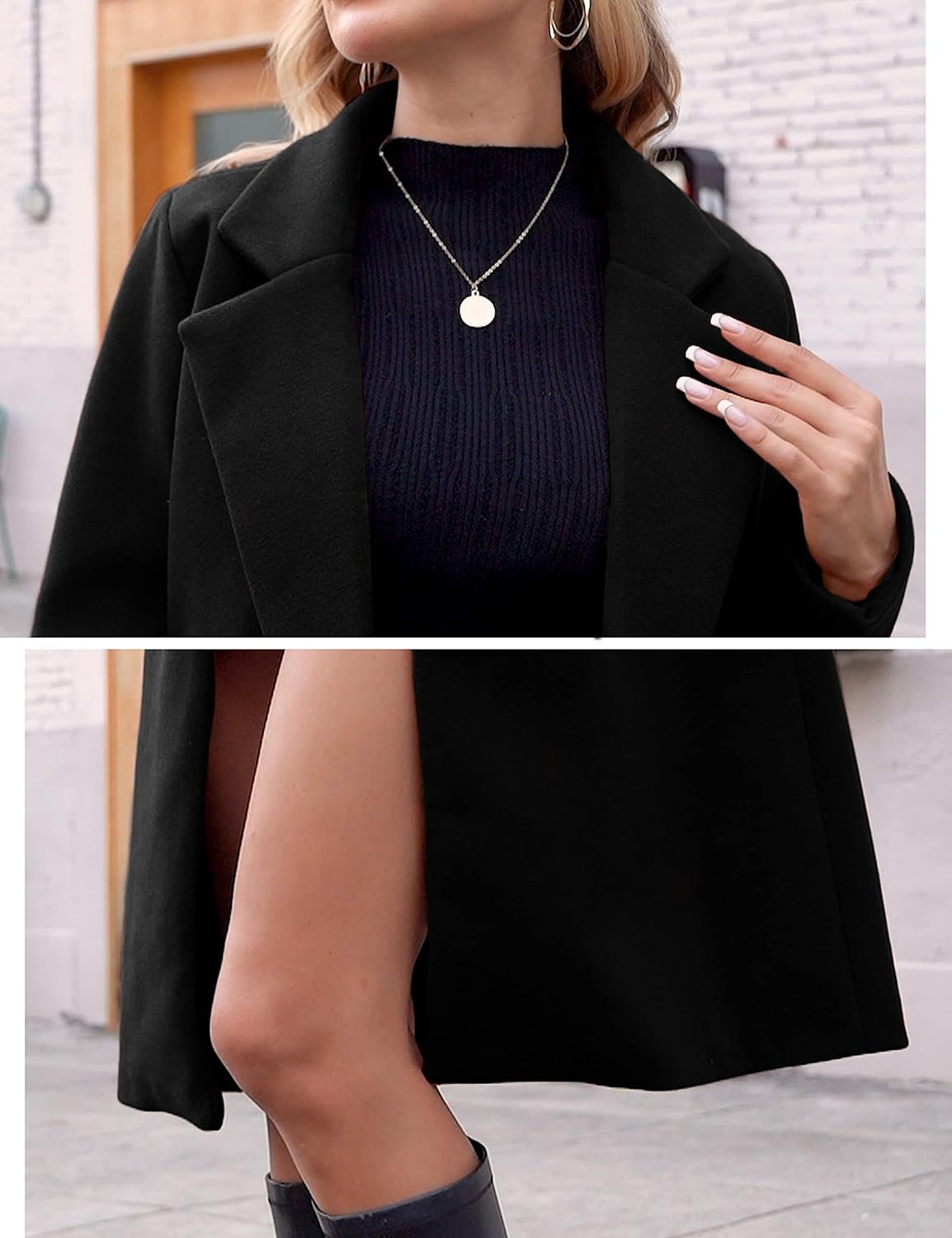 Women's Double-Breasted Longline Coat with Notch Lapels