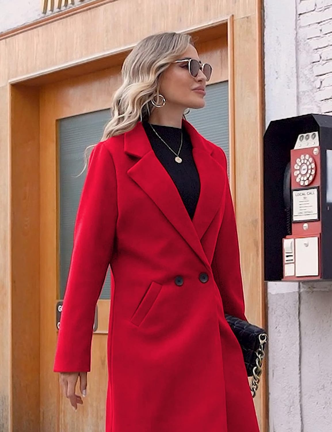 Women's Double-Breasted Longline Coat with Notch Lapels