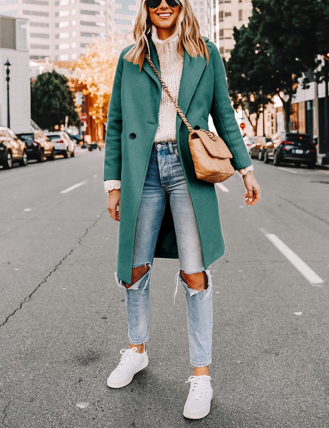 Women's Double-Breasted Longline Coat with Notch Lapels