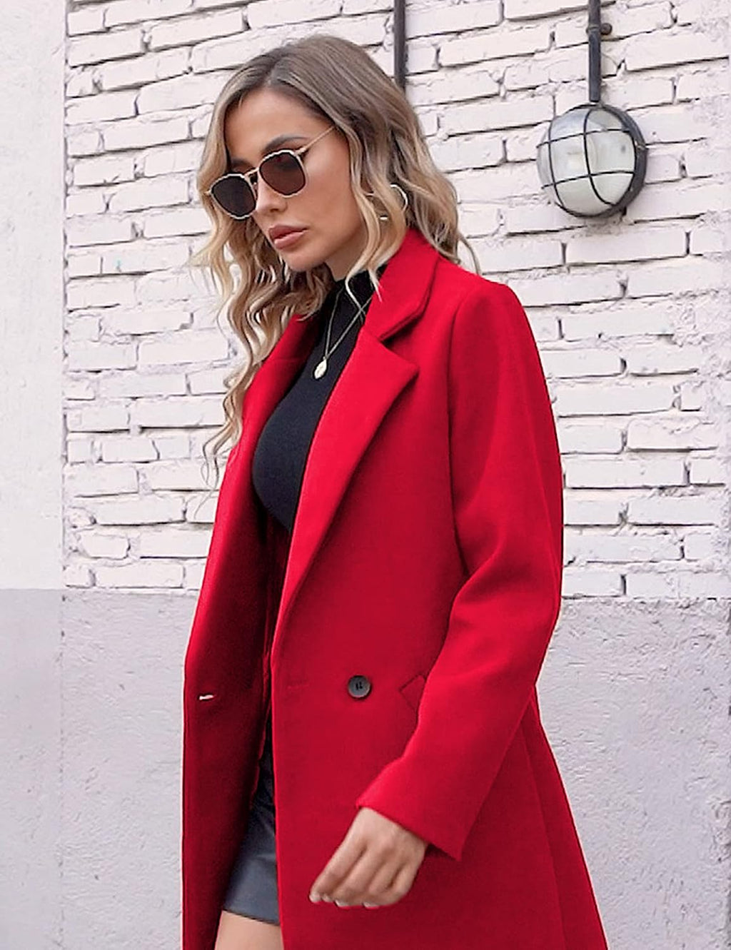 Women's Double-Breasted Longline Coat with Notch Lapels