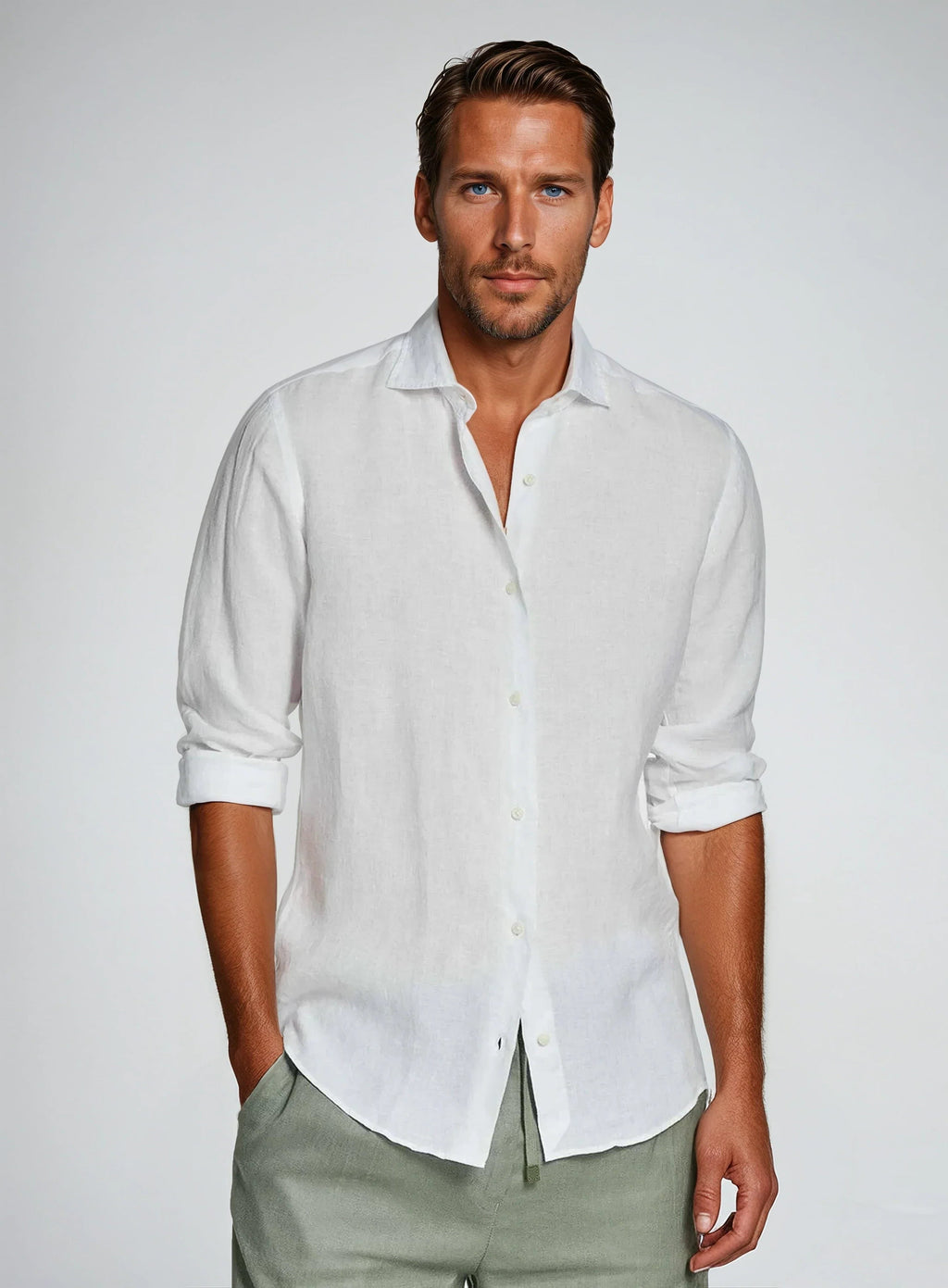 Lapel Collar Linen Long Sleeve Shirt for Men