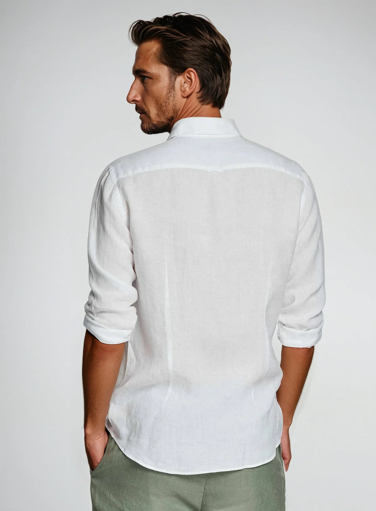 Lapel Collar Linen Long Sleeve Shirt for Men