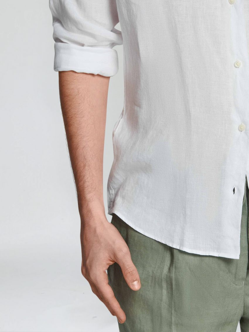 Lapel Collar Linen Long Sleeve Shirt for Men