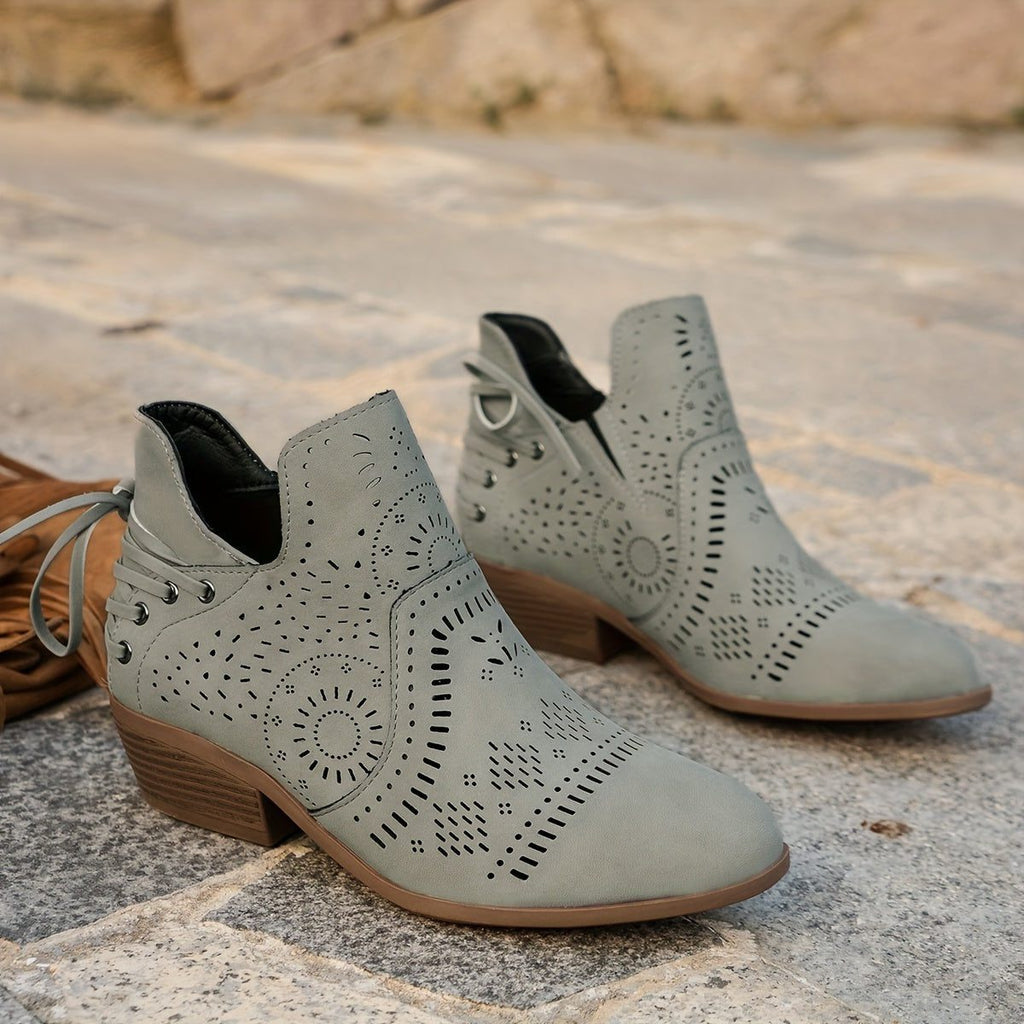 Lara | Perforated Block Heel Ankle Boots for Women
