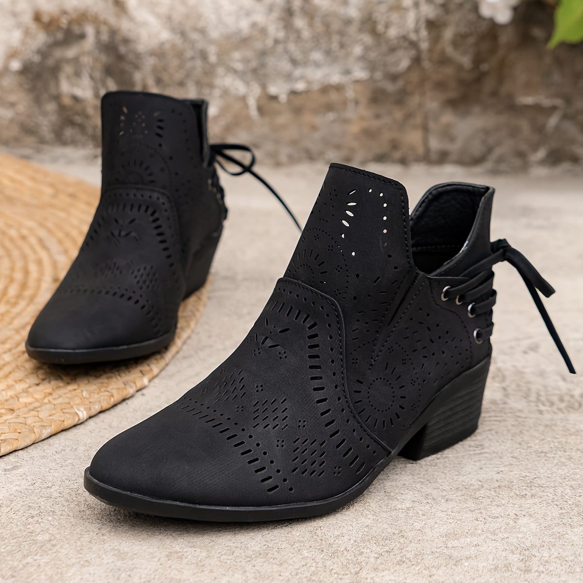 Lara | Perforated Block Heel Ankle Boots for Women