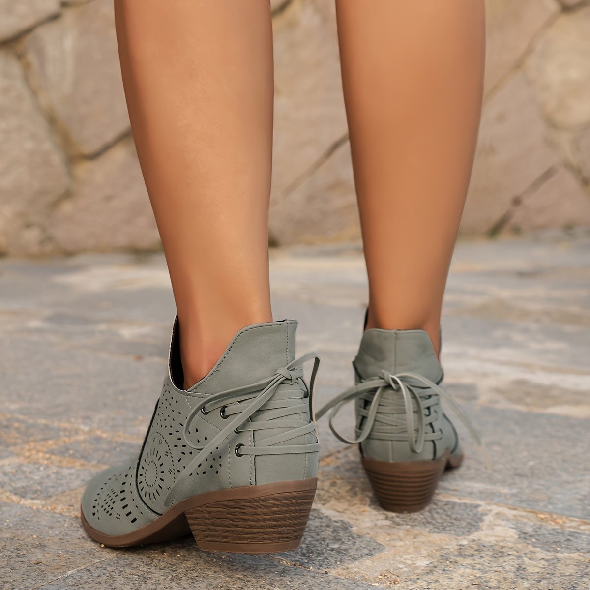 Lara | Perforated Block Heel Ankle Boots for Women