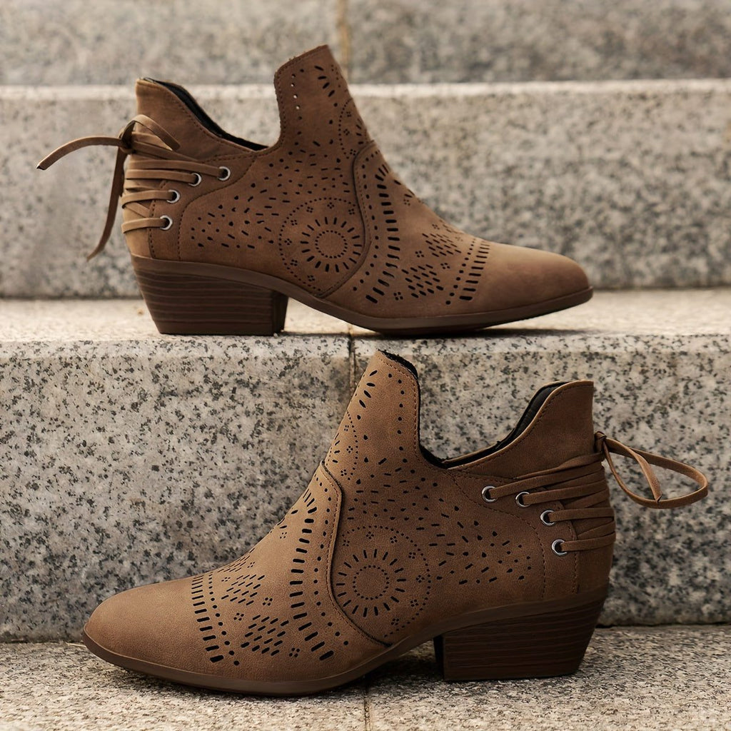 Lara | Perforated Block Heel Ankle Boots for Women