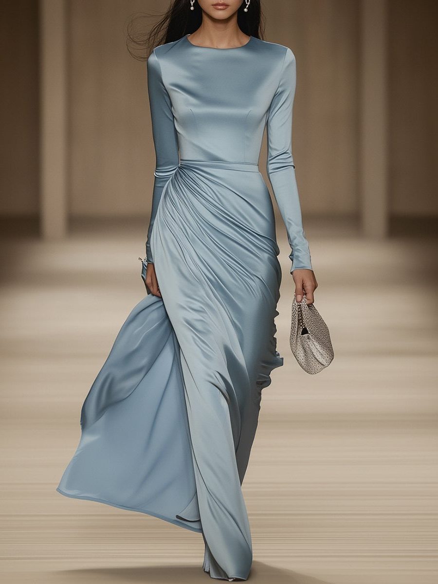 Laurel | Draped Wrap Maxi Winter Wedding Guest Dress for Women