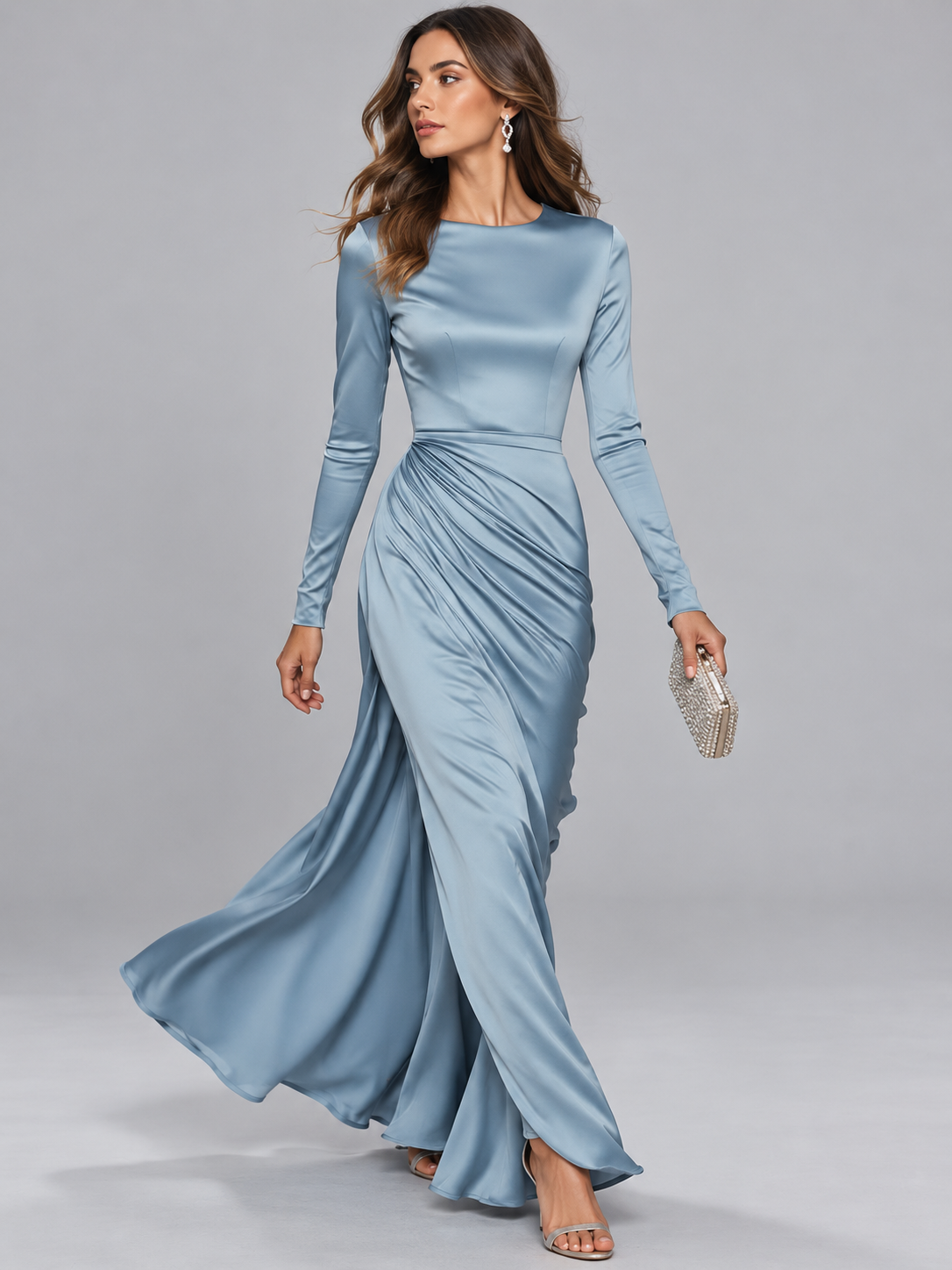 Laurel | Draped Wrap Maxi Winter Wedding Guest Dress for Women