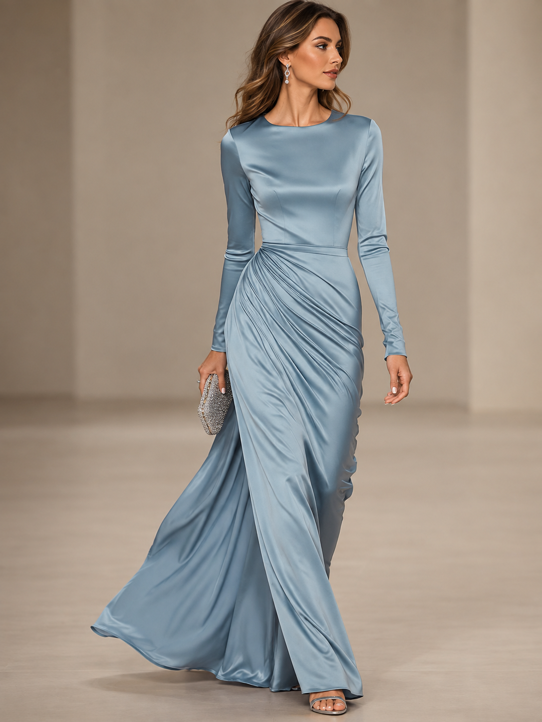 Laurel | Draped Wrap Maxi Winter Wedding Guest Dress for Women
