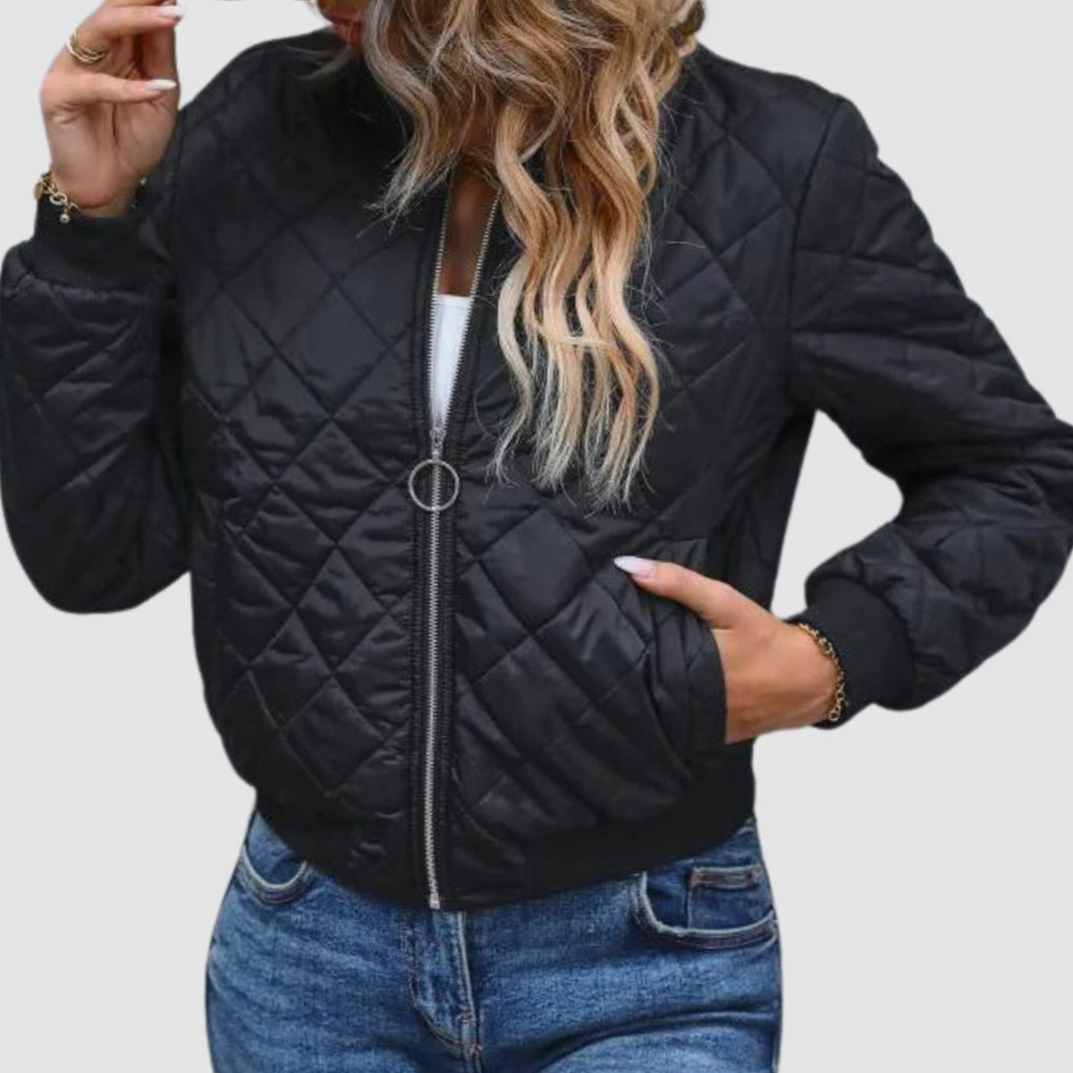 Lexie | Quilted Cropped Bomber Jacket with Diamond-Stitch for Women