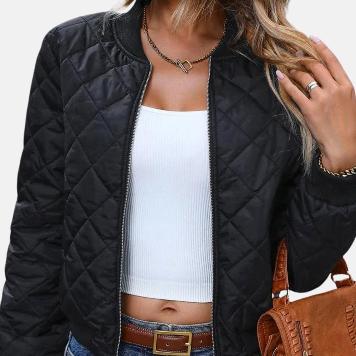 Lexie | Quilted Cropped Bomber Jacket with Diamond-Stitch for Women