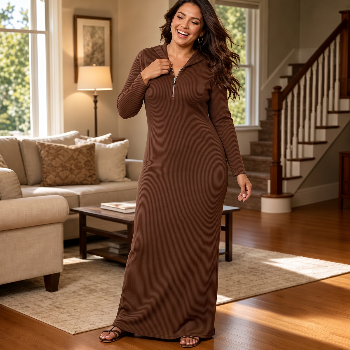 Hoodella – Ribbed Hooded Maxi Dress