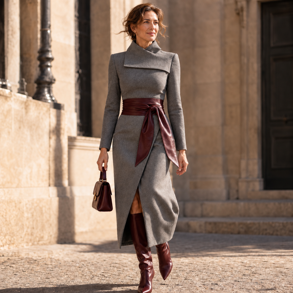 Vellora – Textured Knit Wrap Midi Dress