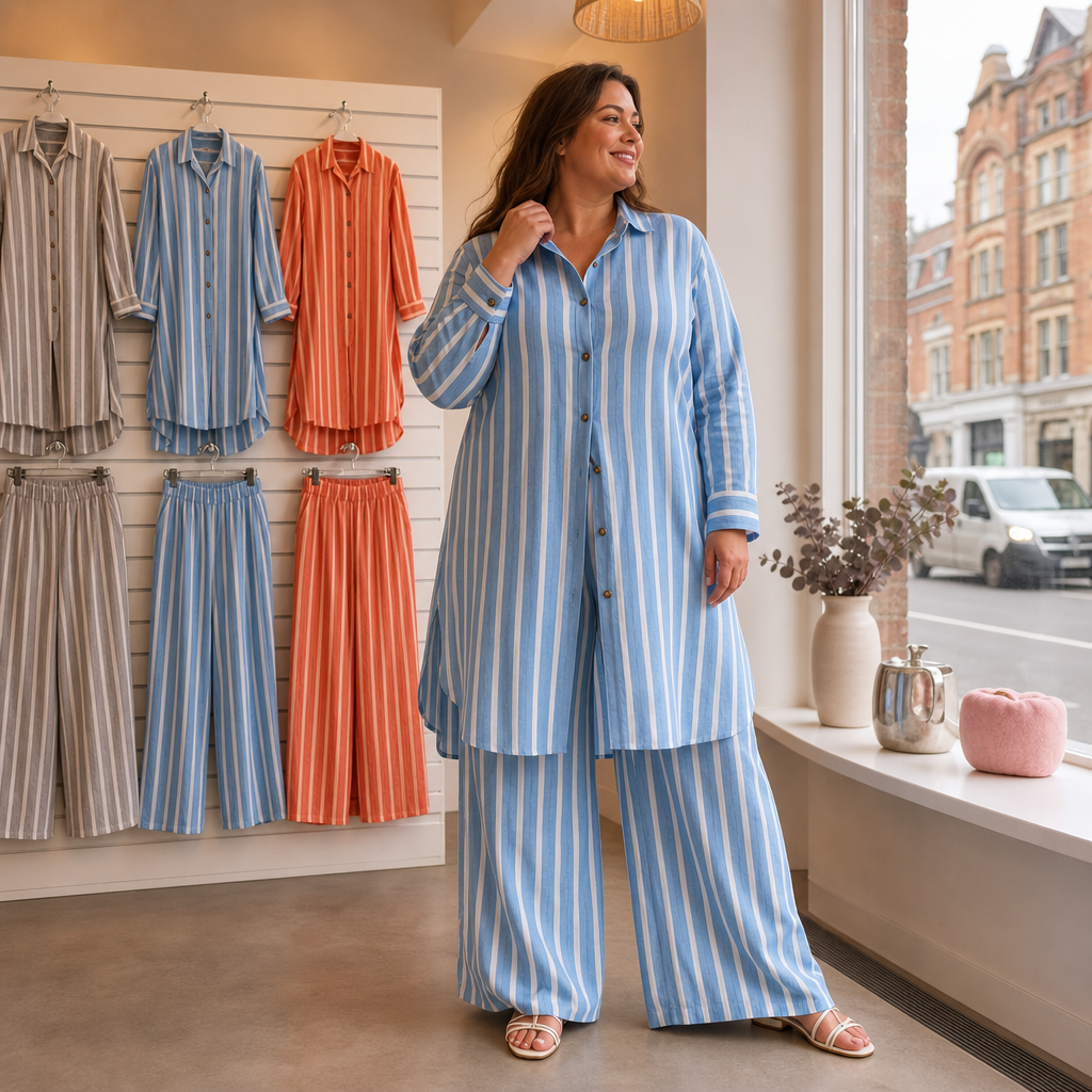 Set & Sway – Striped Longline Shirt And Wide-Leg Pants Set