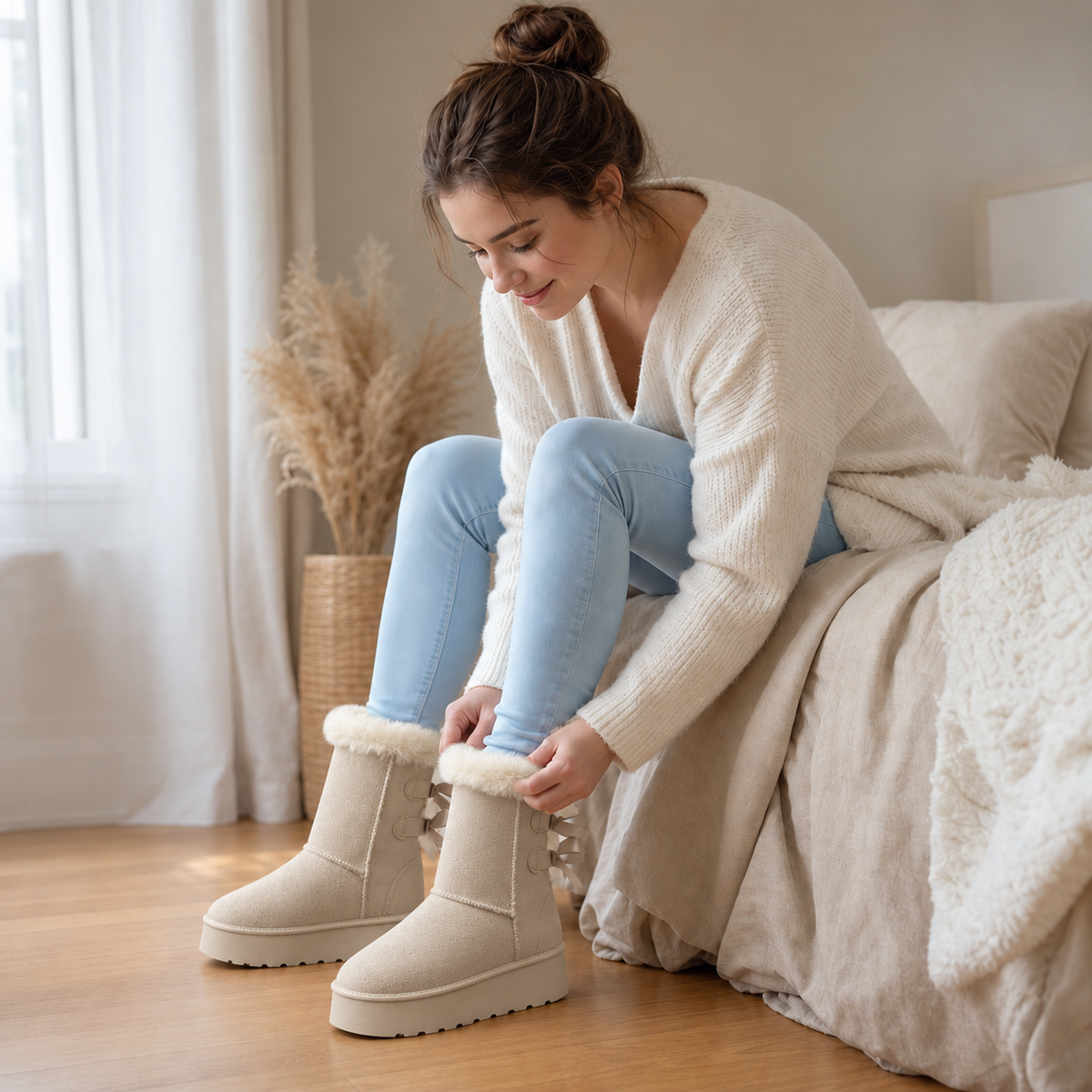 Bowelle – Plush-Lined Platform Bow Winter Boots
