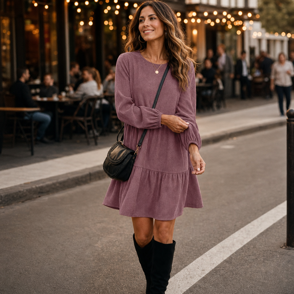 Velora – Long-Sleeve Tiered Dress