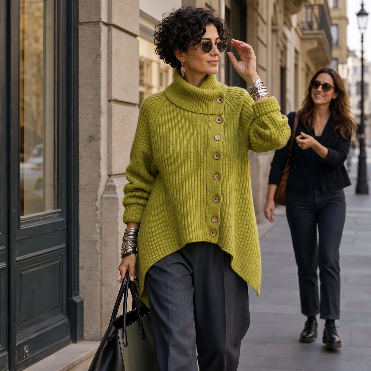 Vivid Muse – Asymmetric High-Neck Knit Sweater