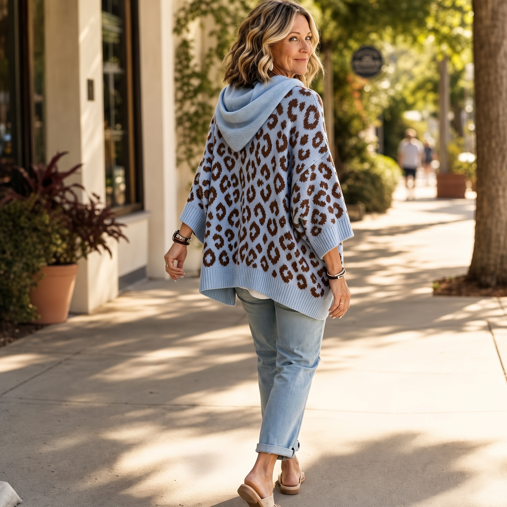 Leopard Lane – Oversized Leopard Knit Hooded Sweater