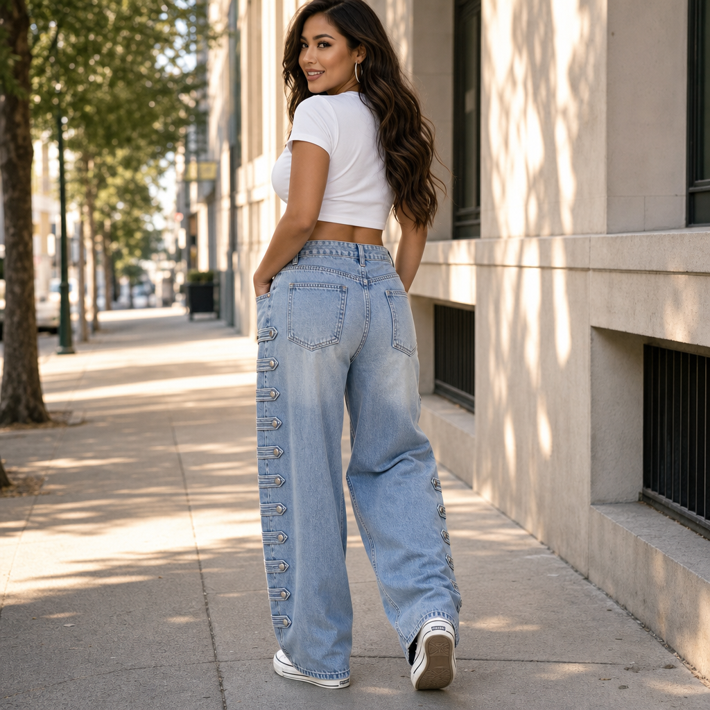 Buckleline – Side Buckle Wide-Leg Jeans