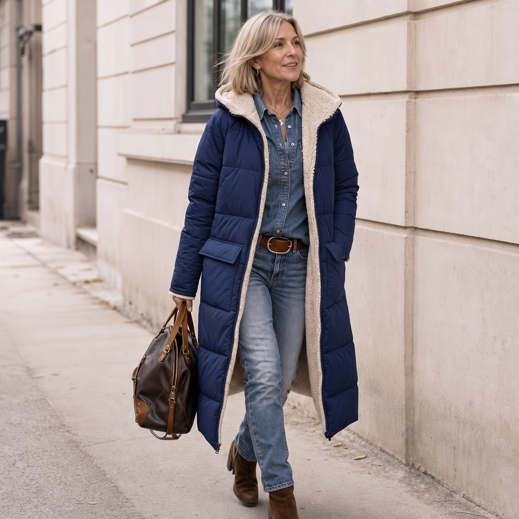 Veluna – Reversible Quilted Sherpa-Look Winter Coat