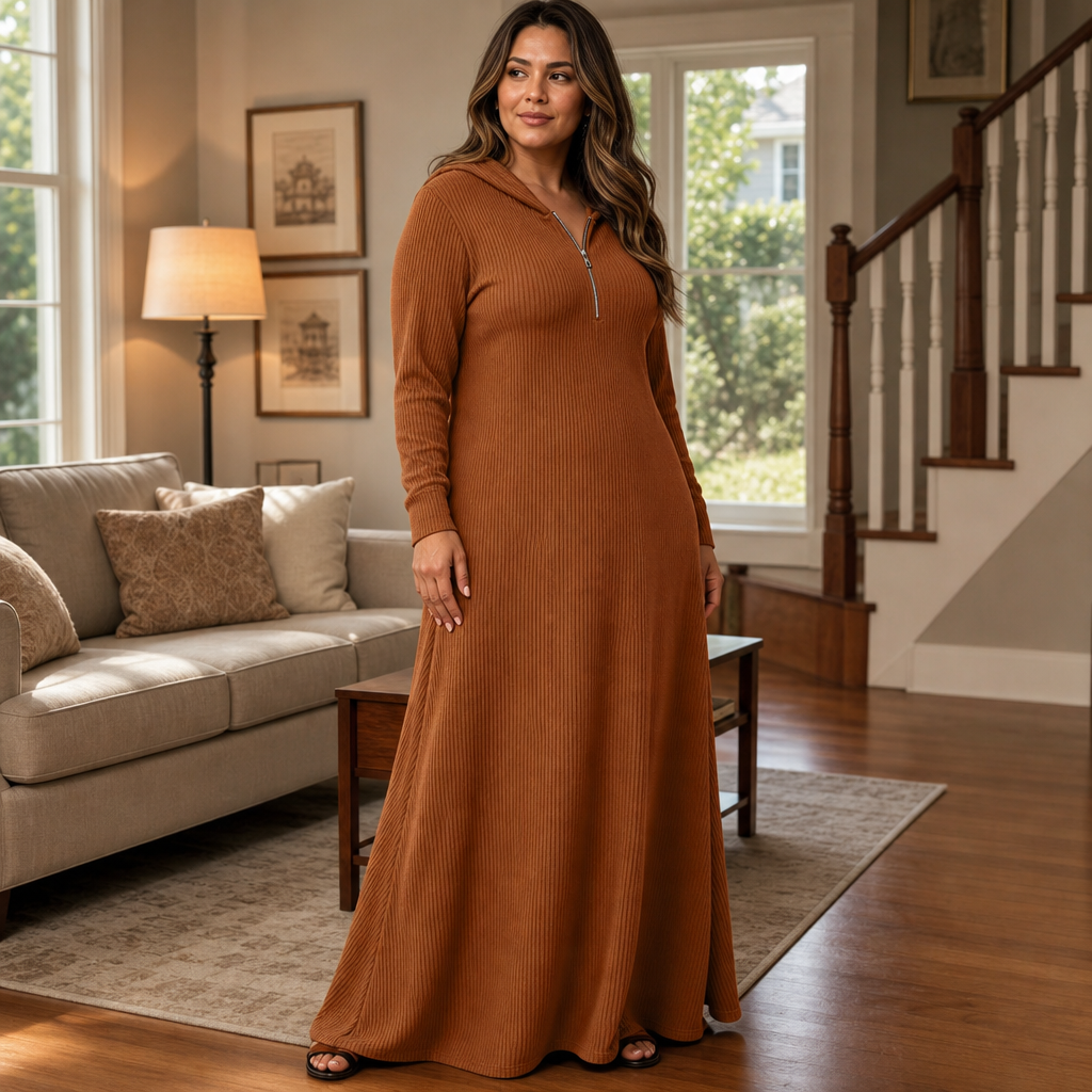 Hoodella – Ribbed Hooded Maxi Dress