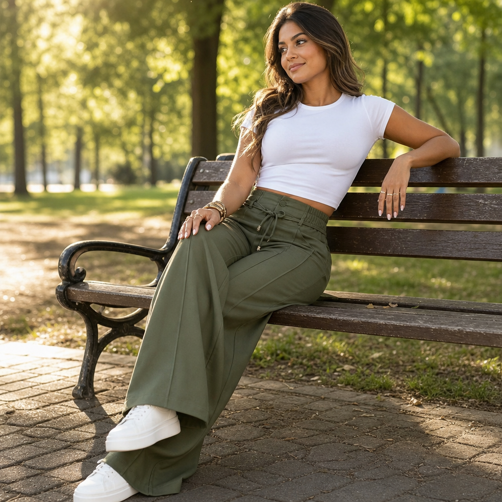 Formelle – High-Waisted Straight-Leg Seam-Front Trousers