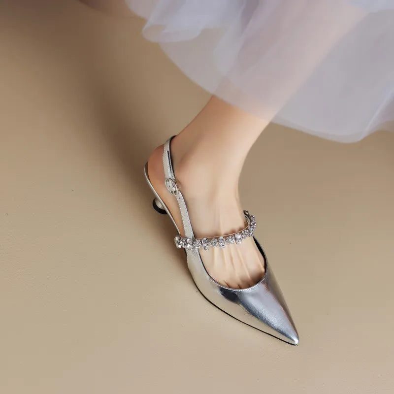 Lila | Slingback Heels with Crystal Strap and Pointed Toe for Women