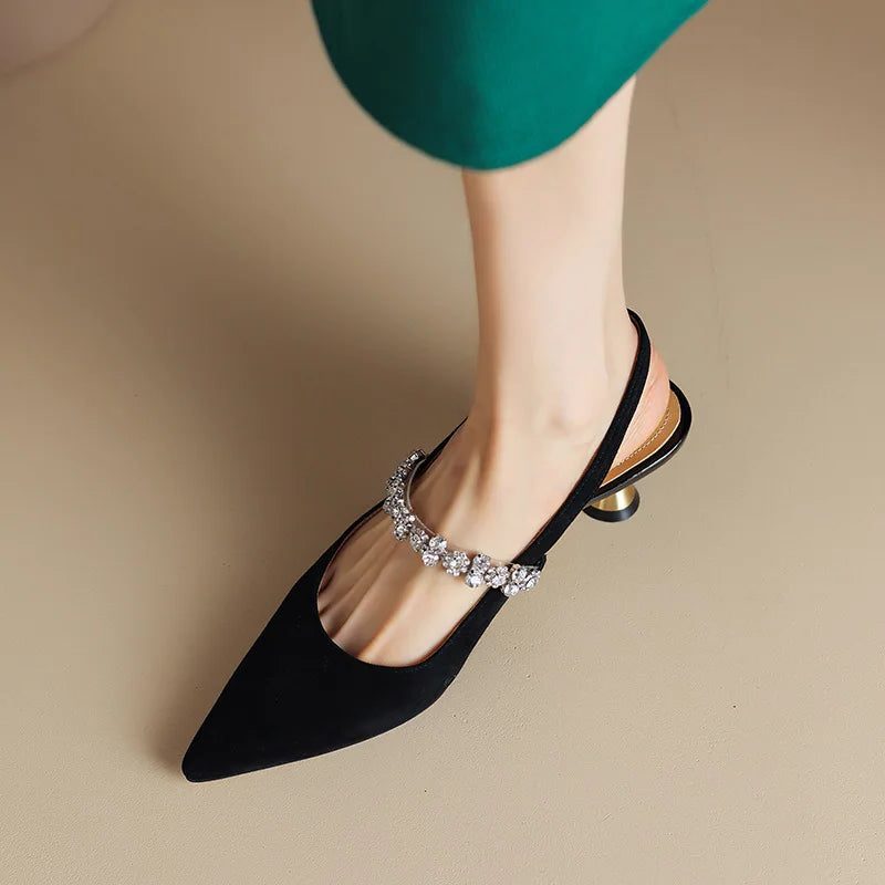 Lila | Slingback Heels with Crystal Strap and Pointed Toe for Women