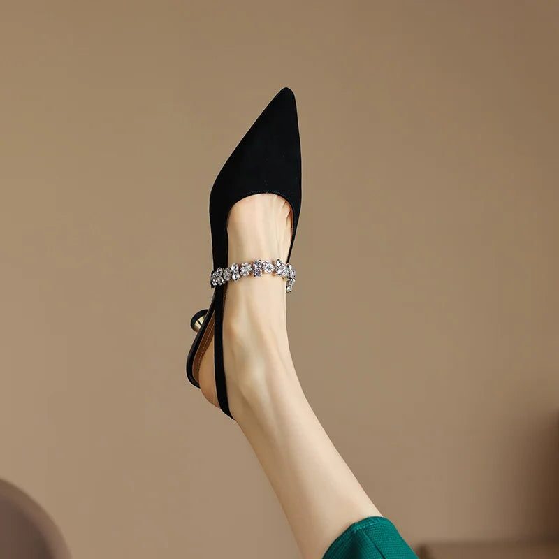 Lila | Slingback Heels with Crystal Strap and Pointed Toe for Women