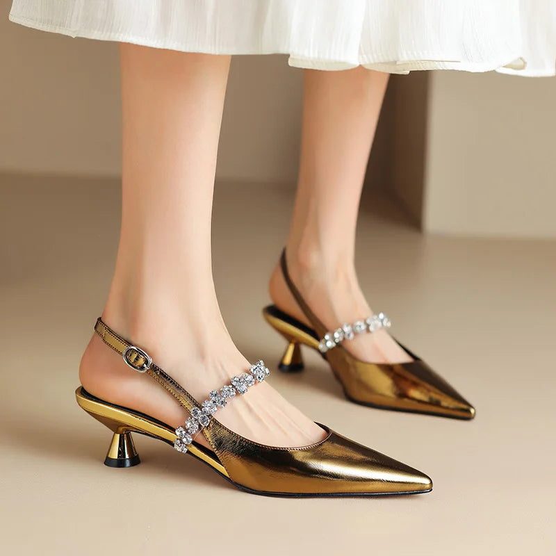 Lila | Slingback Heels with Crystal Strap and Pointed Toe for Women