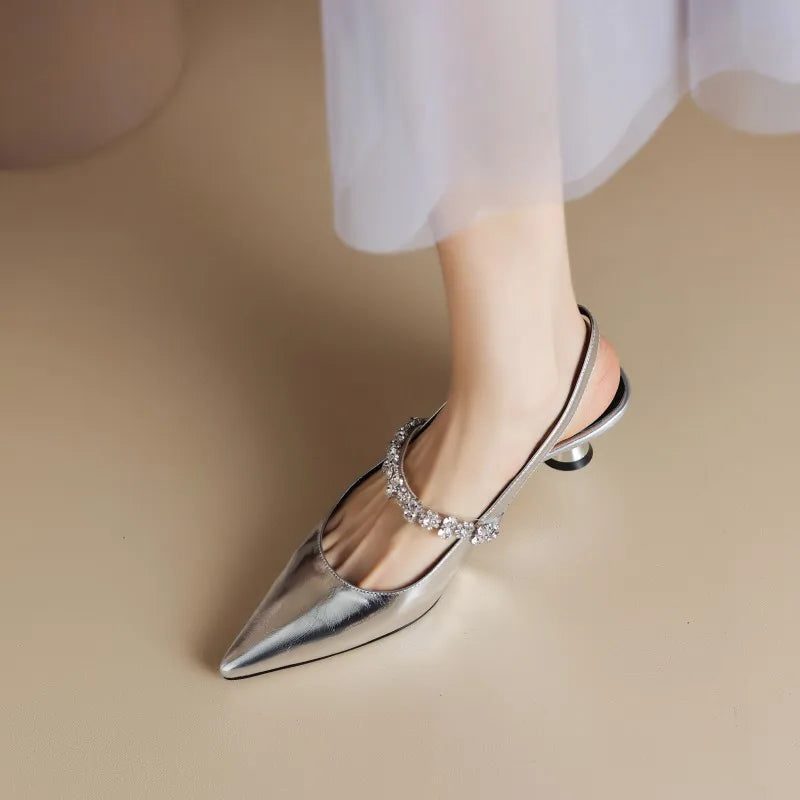 Lila | Slingback Heels with Crystal Strap and Pointed Toe for Women