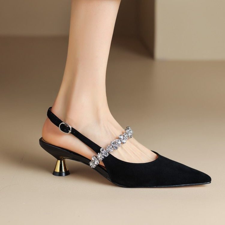 Lila | Slingback Heels with Crystal Strap and Pointed Toe for Women