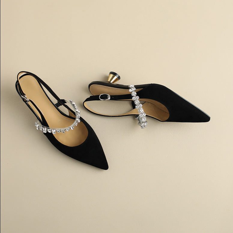 Lila | Slingback Heels with Crystal Strap and Pointed Toe for Women